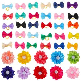 Dog Apparel Hair Bows 40Pcs Puppy Rubber Bands Grooming Flower Bowknot Cat Random Color