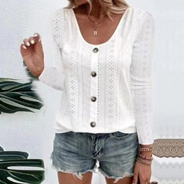 Women's Blouses Autumn Winter Long Sleeve Button Oversized Shirts Female Fashion Hollow Out Casual Loose Solid Color Ladies Tops