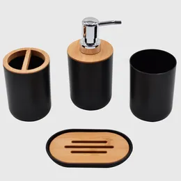 Bath Accessory Set Bathroom Resin Black Soap Pump Holder Accessories Wood Dispenser Or Bottle Tumbler Toothbrush White Dish 1pc Cup Lotion