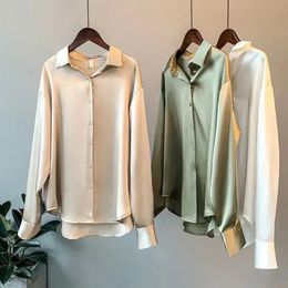 Autumn Womens Clothing Silk Shirt Vintage Blouse Women Sheer Top Women Long Sleeve Dress Shirt Plus Size Women Overshirt 240127