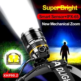1000000LM LED Headlamp Sensor XHP902 Headlight with Builtin Battery Flashlight USB Rechargeable Head Lamp Torch Light Lantern 240127