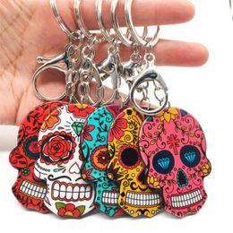 Keychains Skull Keychain Calavera Mexican Cute Sweet Sugar Big Lobster Key Chain Keyring Halloween Acrylic Ring Bag Charms254o