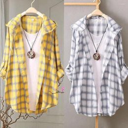 Women's Blouses Thin Coat Stylish Sun Protection Sunscreen Shirt Plaid Print Cardigan Female Clothing