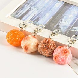 Keychains Simulation Meatball Key Chain Creative Food Play Fish Ball Kitchen Pography Model Beef Car Bag Pendant Gift Ornament