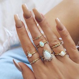 Cluster Rings Design Vintage Opal Knuckle Ring Set For Women Boho Geometric Pattern Flower Party Jewellery 7PCS/Set