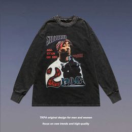 Tkpa Hip-hop Vintage Rapper Long Sleeved T-shirt for Men and Women Street American Trendy Brand Round Neck Sweater