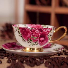 red rose British coffee cup bone China cup set retro creative household ceramic European tea set cup269I