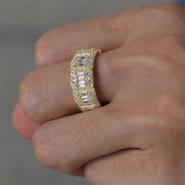 Wedding Engagement Ring Silver Gold Micro CZ Zircon Wide 8mm Square Lovers Ring For Women Men Hip Hop Jewelry