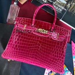 All handmade luxury women's tote bags original Niro crocodile 30cm two point real crocodile skin Customised Fuchsia Specially Customised model designer bag with box