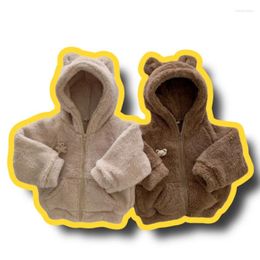 Jackets Children's Winter Coat Baby Hooded Plush Jacket Boys Girls Thickened Cardigan Warm Snow Wears Cartoon Bear Ear Long Sleeve Coats