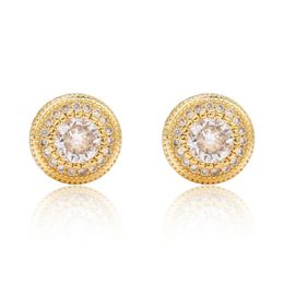 Hip Hop Round Button CZ Stud Earrings for Men Women 3d Side Simulated Jewelry272c
