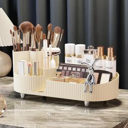 Cosmetics Storage Box Rotating Pen Holder Vanity Table Desktop Makeup Brush Organiser Lipstick Eyeshadow Powder Puff Shelf 240125