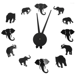 Wall Clocks Unique Animal Shape Clock Fashion DIY Acrylic Mirror Elephant Hanging For Home Bedroom Living Room Black