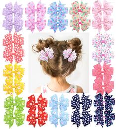 Hair Accessories 20pcs/lot Printed Flower Hairpins Bows With Clip For Baby Girls Grosgrain Ribbon Barrettes