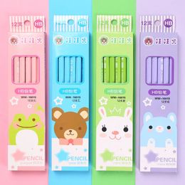 144pcs HB Hexagon Exam Pencils with Eraser Top Cute Cartoon Kawaii Kids Pencil for Writing Stationery School Office Supplies 240122