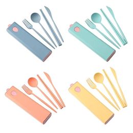 Dinnerware Sets Travel Tableware Set Camping Portable Cutlery Fork Chopstick Spoon Creative Wheat Knife Chopsticks232V