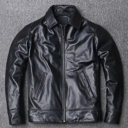 Black Soft Cowhide Jacket Men's Genuine Leather Coat Dad's Plus Size Male Clothes S-5XL 240125