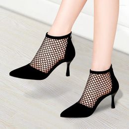 Sandals 2024 Spring Summer Fashion Hollow Boots Thick Heels Mesh Autumn Ankle Female Pointed Women's Shoes Botas De Mujer