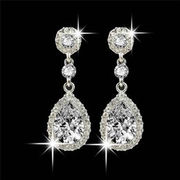 Shining Fashion Crystals Studs Earrings Dangles Silver Rhinestones Long Drop Earring for Women Iced Out Bridal Jewelry 5 Colors Lu3094