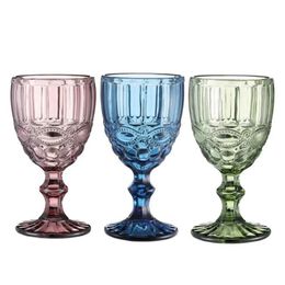 European Style Embossed Wine Glass Stained Glass Beer Goblet Vintage Wine Glasses Household Juice Drinking Cup Thickened 12 Style