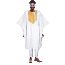 Ethnic Clothing H&D African Clothes For Men Traditional Rich Bazin Original Embroidery White 3 PCS Set Wedding Party Ramadan