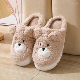Slippers Winter Women Cartoon Home Cotton Shoes Warm Short Plush Slipper Flat Neutral Indoor Lovely Casual 2024 Pantuflas Mujer