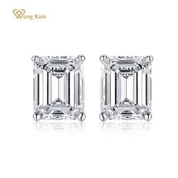 Stud Wong Rain 925 Sterling Silver Emerald Cut Created Moissanite Gemstone Diamonds White Gold Earrings Engagement Fine Jewelry205d