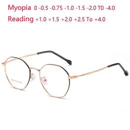 -0 5 -0 75 To -4 0 Stainless Steel Nearsighted Glasses Women Men Metal Polygon Prescription Eyeglasses 1 0 1 5 4 0 Sunglasses243r