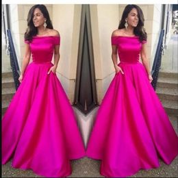 Fuchsia Pink Prom Dress Off Shoulder Long A Line Night Gown New Arrival Custom Made Party Dresses Formal Evening Dresses304Y