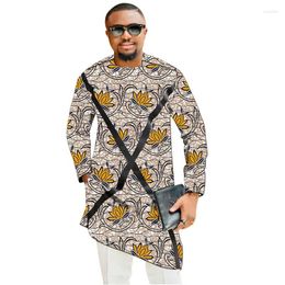 Ethnic Clothing Black X Patchwork Tops Men African Print O-Neck Shirts Tailored Design Nigerian Fashion Party Wear
