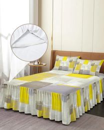 Bed Skirt Yellow Paint Square Painting Wall Graffiti Fitted Bedspread With Pillowcases Mattress Cover Bedding Set Sheet