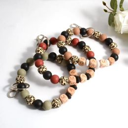 Keychains Fashion Oversized MAMA Bracelet For Women Leopard Bead Letters Bangle Silicon Beads Wrist Bracelets Keychain