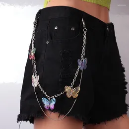 Keychains Colourful Butterfly Pendant Pants Chain Hip Hop Silver Colour Link Chokers Necklace Wholesale Jewellery Accessories