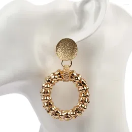 Dangle Earrings Florosy Big Statement Gold Colour Alloy Metal Round Pendant For Women Enamel Print Drop Jewellery