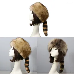 Berets 2024 Fashion Windproof Men Faux Fur Soft Fluffy Female Cap Luxury Warm Bear Russian Women Winter Ski Earflap Hat