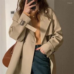 Women's Trench Coats Chic Turn-down Collar Belt For Women Autumn Double Breasted Jacket Woman Korean Style Loose Windbreaker Female