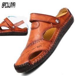 Herren Römische Schuhe Leder Sommer Klassiker Slipper weiche Outdoor -Sneaker Strand Gummi -Männer Trekking Sandalen 240 68