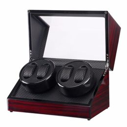 GENBOLI Watch Winders 4 Slots Lacquer Wood Rotate Electric Watch Box Silent Motor Display Clock Luxury US Plug Case248Q