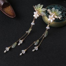 Hair Clips Chinese Floral Tassel Hairpin For Girls Hanfu Party Vintage Pearl Barrettes Fork Wedding Jewelry