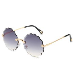 Sunglasses 2021 Rimless Women Trimmed Female Flower Colour Ocean Lens Glasses UV400289w