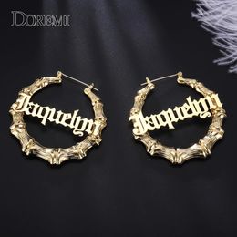 DOREMI Stainless Steel Bamboo Hoop Earrings Customise Name Earrings Bamboo Style Custom Hoop Earring With Statement Words Number 240118