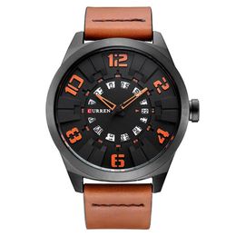 Fashion Unique Big Digital Mens Watches waterproof Quartz Clock Top Brand CURREN Leather Strap With Date Wristwatches Relojes244N