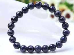 Bangles Genuine Natural Blue Sapphire Faceted Gemstone 7mm 8mm 9mm For Women Man Bracelet Stretch Faceted Round Beads Bracelet AAAAA