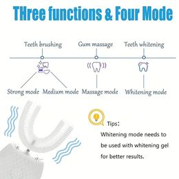 4 In 1 Ultrasonic U-Shaped Electric Toothbrush, Blue Light Teeth Whitening Tongue Brush, Nylon Bristle Brush, Dental Scaler, LED Whitening Light, IPX7 Waterproof