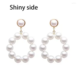 Stud Earrings Shiny Side Fashion Brand Jewellery Elegant Pearl Circle For Women Summer Simple Style Gift