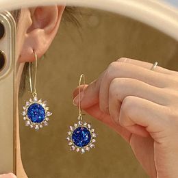 Dangle Earrings Fashion Trendy Zircon Sunflower Drop For Women Vintage Summer Creative Blue Crystal Flower Fine Jewelry