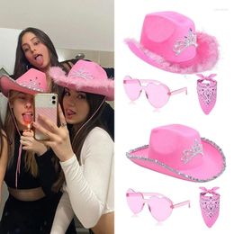 Berets Halloween Women Western Cowboy Hat Pink Cowgirl Fluffy Glitter Carnival Costume Accessory For Party Wear