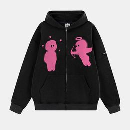 Leisure Sports and Hooded Zippered Hoodie with Loose Trendy Design Customizable z Pattern Sweater