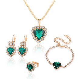 Hot Bridal Jewelry Set Heart Shape Rhinestones Necklace Earring Ring Bracelet Set Factory Price 7 Colors Fashion Women Jewelry Sets Wholesale