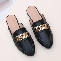 Slippers Fashion Casual Baotou Women's Half Silppers Shoes Metal Flat Muller Comfortable Outside Women Single XQ1215-6